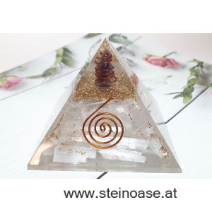 Orgonit Pyramide: Selenit & Amethyst-Kristall & Spirale